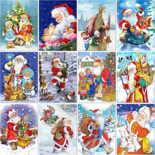 5D Diamond Painting Cartoon Santa Claus Diamond Embroidery Christmas Winter Landscape Rhinestone Mosaic Kit Decor Christmas Gift