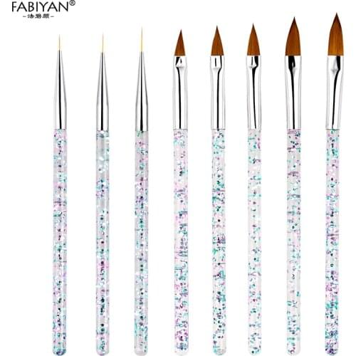 8Pcs/Set Nail Art Acrylic Brushes Transparent UV Gel Crystal Handle Lines Liner DIY Painting Drawing Flower Pen Manicure Tool
