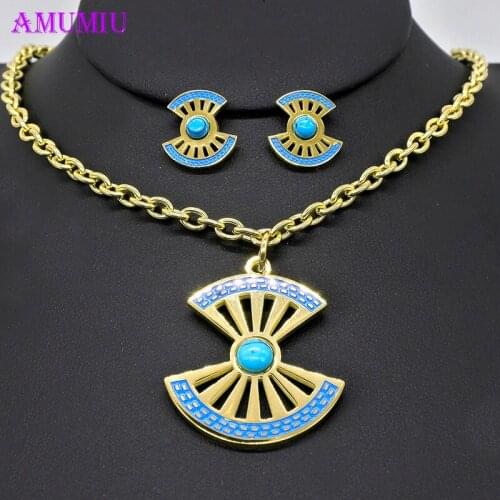 AMUMIU gold woman lady jewelry sets Pendant Necklace Earrings set For Wedding Sets party sweet JS023