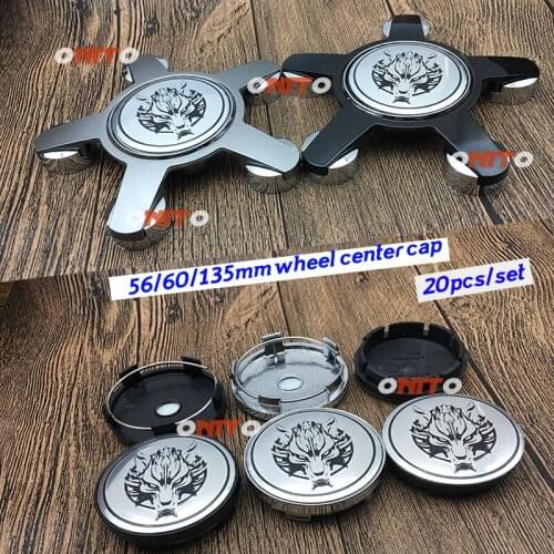 Car Decoration Silver Wolf logo Emblem Wheel Center Cap 56MM 2.2" 60MM 2.36" 135MM 5CLAWS 20PC Wheel Badge Covers Car Styling