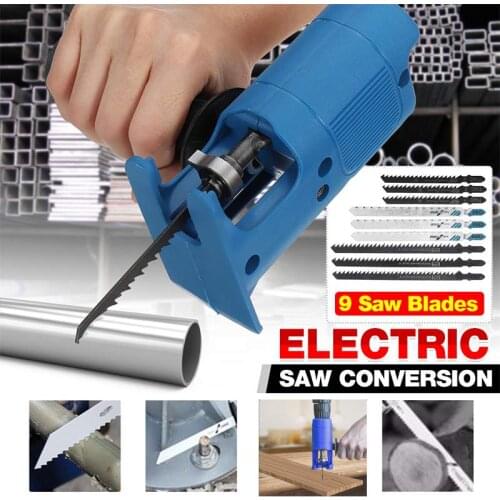 Cordless Reciprocating Saw Electric Drill Modified Electric Saw for Metal Wood Cutting Saw Attachment Adapter with 9 Blades