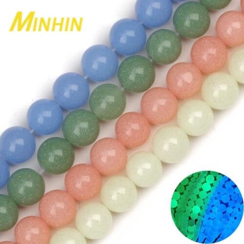 MINHIN 6/8/10mm Luminous Beads Glowing In The Dark Natural Stones Round Beads for Jewelry Making DIY Bracelet Women Jewelry