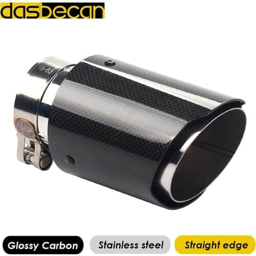 Dasbecan Universal Rear Exhaust Pipe Straight Edge Glossy Black 3k Carbon Tail Muffler End Tips Car Modification Parts No Logo