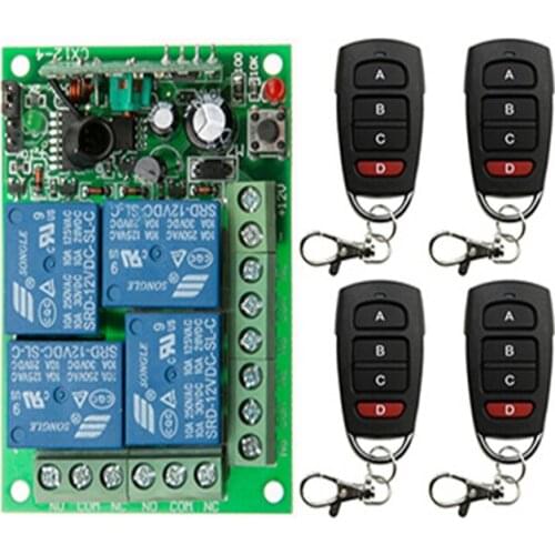 DC 12V 24V 4 Channel 4CH RF Wireless Remote Control Switch System Receiver + Transmitter, 315 433 MHz