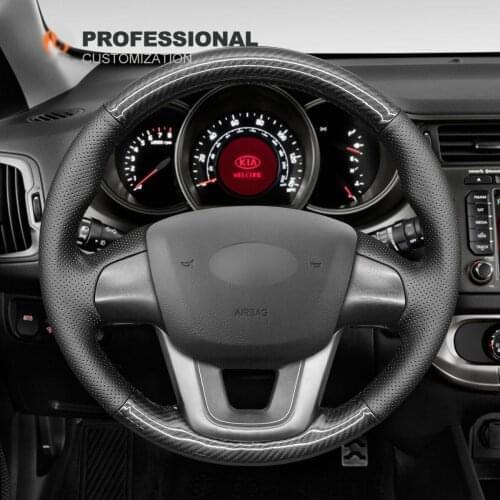DIY Hand Stitching PU Carbon Fiber Black Leather Car Steering Wheel Cover for Kia K2