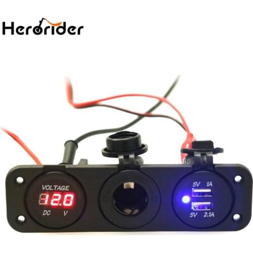 Dual USB Auto Car Cigarette Lighter Socket Splitter Power Adapter Charger for iPhone Digital Voltmeter Display Car Socket 12V