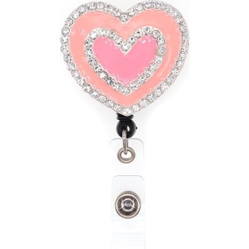 Enamel Pink Heart Decoration Plastic ID Badge Holder Nurse Retractable Badge Reel