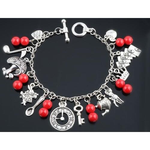 Enamel Pendant Braccelet Bangle Rabbit Key Clock Alloy Dangle Bracelets Jewelry Lovely Gift for Girlfriend Party Accessories