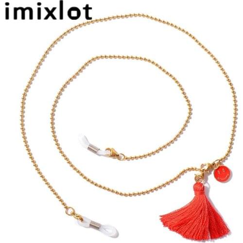 Imixlot Creative Cute Smile Face Tassel Eyewear Cord Glasses Chain for Women Anti-skid Eyeglasses Holder Strap Glasses Necklace