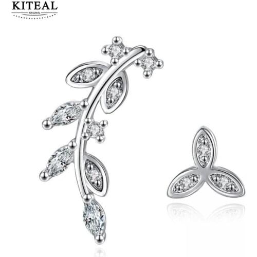 KITEAL 2018 New Fashion Elegance Asymmetrical Silver-Color Leaf Stud Earrings Party for Women Girl Gift Jewelry