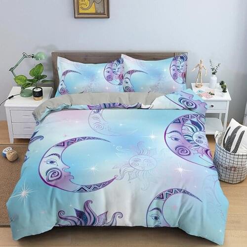 Starry Night Sky Bedding Set Moon And Star Pattern Duvet Cover With Pillowcase Quilt Cover Queen King Kids Boys Bedclothes