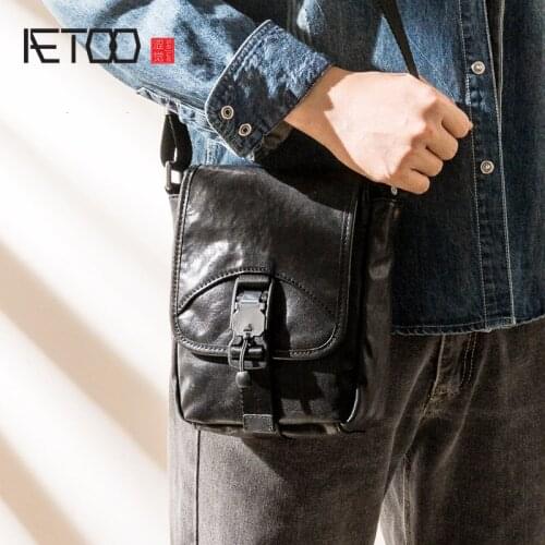 AETOO Leather messenger bag, mens first layer leather casual shoulder bag, youth trendy fashion small bag