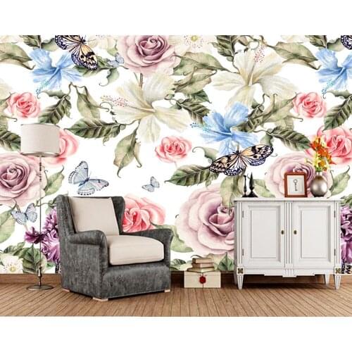 Papel de parede Beautiful watercolor botanical pattern flower wallpaper,living room tv sofa wall bedroom restaurnt mural