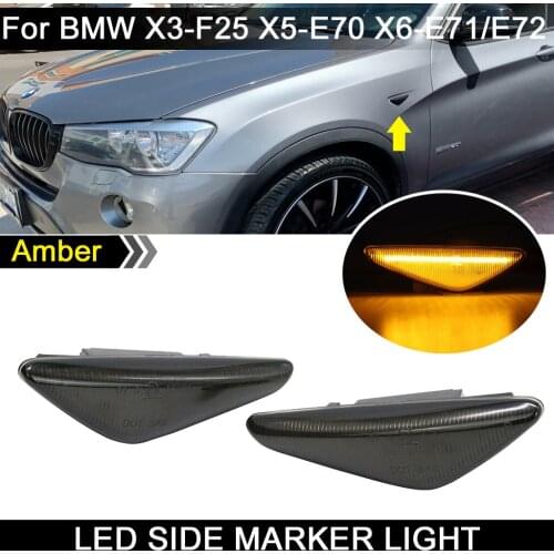 2Pcs For BMW E70 E71 E72 F25 X5 X6 X3 Smoked Lens Car Front Amber LED Side Marker Light Turn Signal Lamp