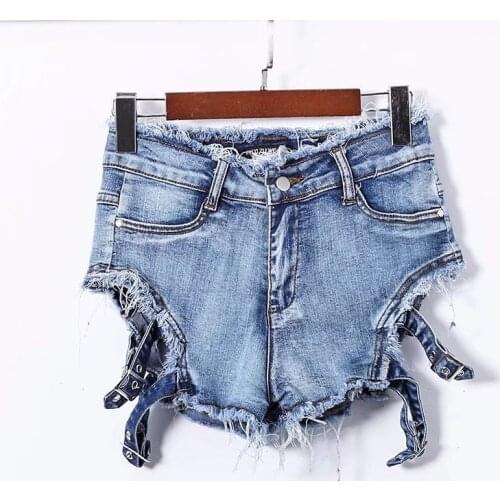 Summer Womens High Waist Fashion All-match Old Stretch Hollow Hole Ultra Short Denim Shorts Girl Jeans