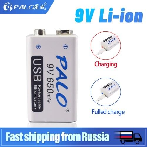 PALO 9V 6F22 650mAh Li-ion Rechargeable Battery Micro USB Batteries 9v lithium for multimeter,microphone,toy,remote control KTV