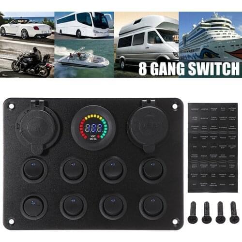 Mayitr 1pc 8-buttons Car Marine Boat Circuit Rocker Switch Panel Breaker Dual USB Charger Cigarette Lighter Socket LED Voltmeter