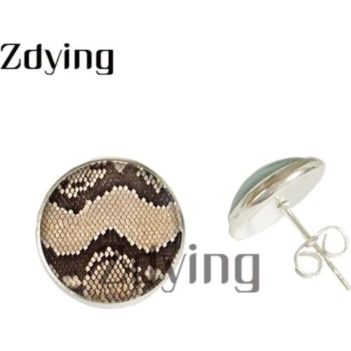 Zdying Fashion Snake Leather Pattern Stud Earring Glass Photo Cabochon Dome Earring For Man Girl Womens Party Jewelry SR011