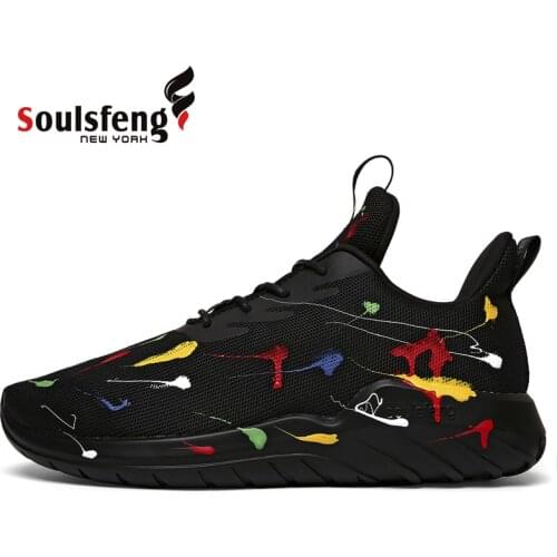 Soulsfeng Mens Running Shoes Mesh Breathable Lightweight Cushioning Training Inkjet pattern Athletic Sneakers Womens Summer
