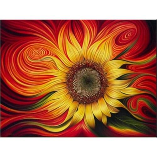 5D DIY Poured Glue Diamond Painting Kits Scalloped Edge Colorful Sun Flower Wall Decoration Soft Canvas Unique Handcraft Gift