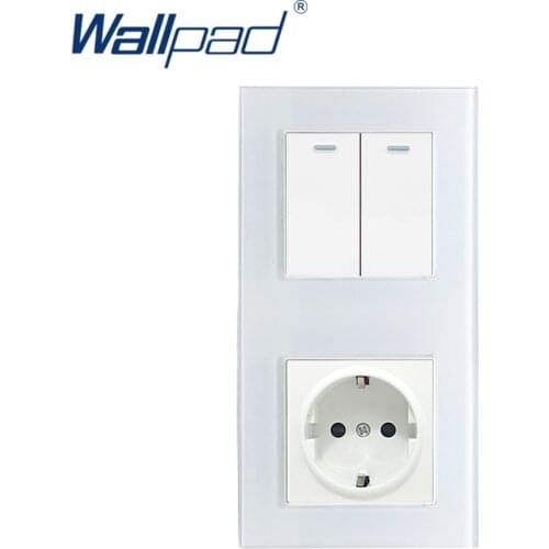 172*86mm Wallpad White Crystal Glass Panel 110V-250V 16A EU EU Power Socket and 2 Gang 2 Way Wall Rocker Switch in Vertical