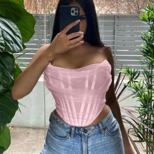 Spring/Summer 2021 New Womens Fashion Fishbone Mesh Bra Vest Short Blouse