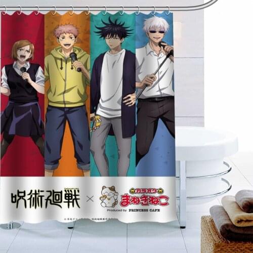 New Arrival Jujutsu Kaisen Shower Curtain Polyester Fabric High Defintion Print Bathroom Curtain Waterproof 12 Hook Bath Curtain