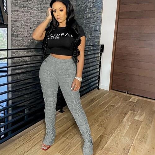 TNNAOFF solid Stacked Sweatpants for Women Fashion High Waisted Elastic Bodycon Joggers Fitness Streetwear club Casual Trousers