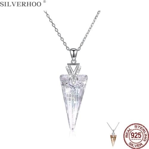 SILVERHOO 925 Sterling Silver Geometry Triangle Austria Crystal Pendant Necklaces For Women Fine Jewelry Luxury Party Gift Best