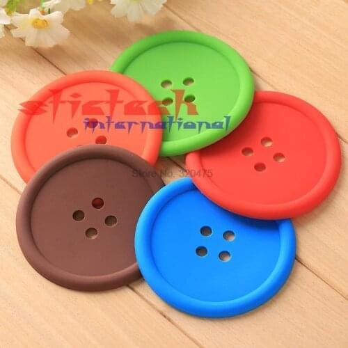 By dhl 500pcs Silicone Cup mat Cute Colorful Button Cup Coaster Cup Cushion Holder Drink Cup Placemat Mat Pads Coffee Pad