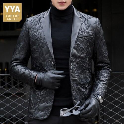 Luxury Men Business Real Leather Jacket Sheepskin Slim Blazer Spring Autumn Classic Black Office Casual Outerwear Plus Size 4XL