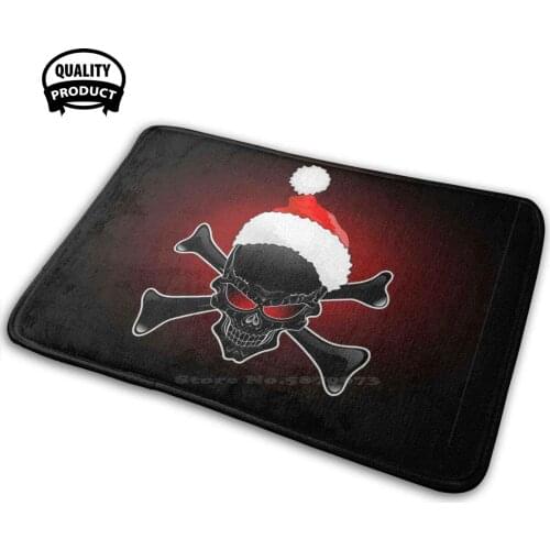 Christmas Santa Black Skull Soft House Family Anti-Slip Mat Rug Carpet Skull Santa Claus Christmas Evil Skull Devil Demonic