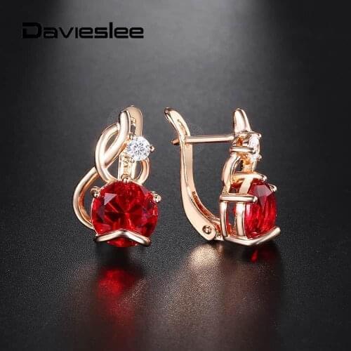 Stone Studs Earrings for Women Red Stone 585 Rose Gold Filled Fire Shaped Inlay Clear Cubic Zirconia Women Ear Jewelry LGE268