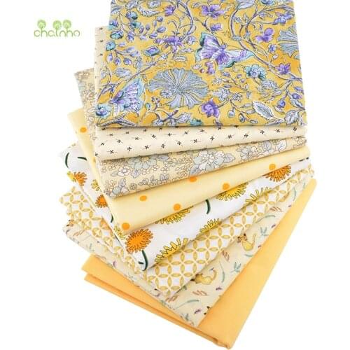 Chainho,Yellow Floral Series,Printed Twill Cotton Fabric,Patchwork Cloth For DIY Sewing Quilting Baby&Childs Material,100x160cm