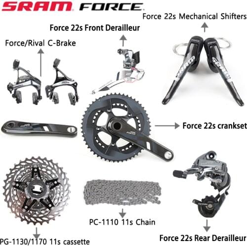 SRAM Force 2x11 22 Speed 50 34 53 39T 170 172.5mm Road Bicycle Groupset Bike Kit Rear derailleur Cassette1170 Bottom GXP Rival