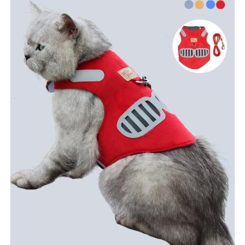 Pet Cat Harness Vest Reflective Breathable Soft Suede Puppy Dog Small Cat Belt Kitten Harness For Cats Traction Pet Supplies