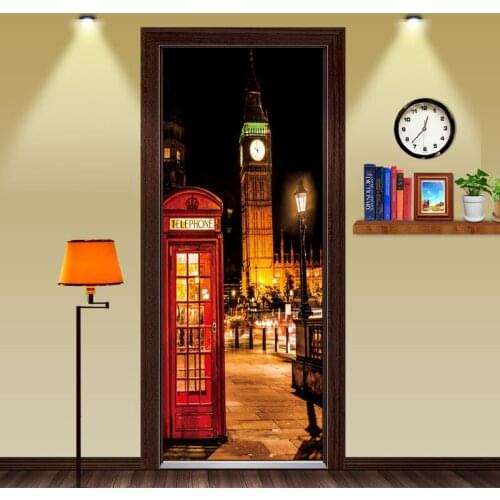 British style London Red Phone Booth Sports Car Big Ben Classic Door Sticker DIY Mural Home Decor Poster PVC Waterproof Sticker