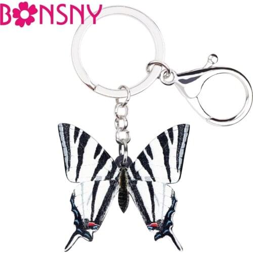 WEVENI Acrylic Trendy Black and White Butterfly Key Chain Keychain Ring Insect Jewelry For Women Girl Bag Car Purse Charms Gift
