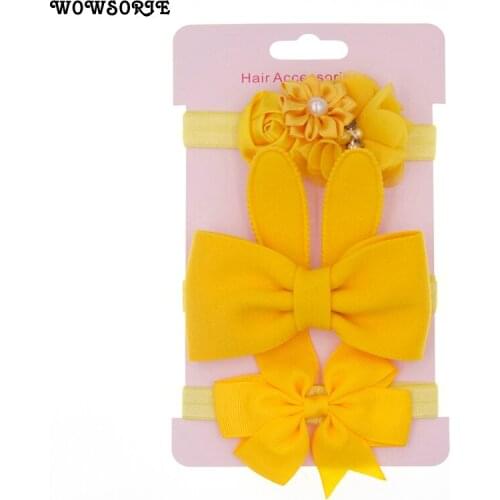 Wowsorie 3pcs/Set Girl Headbands Children Hairband Hair Wear Kids Headwear Bow-Knot Baby Girls Elastic Hair Accessories