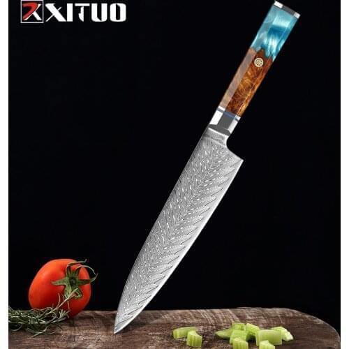 XITUO Damascus Steel Knife kitchen Chef Knife 8 Inch Japanese Damascus Knife Cleaver Santoku knife Best Family Cooking tools