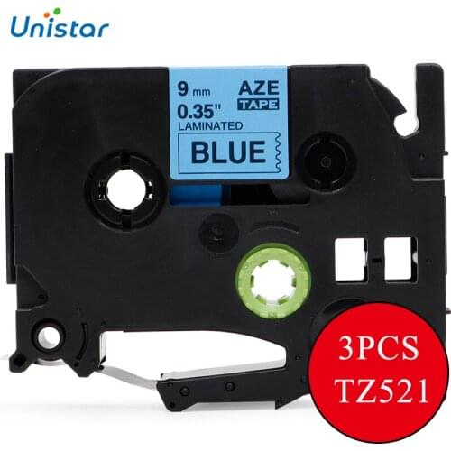 UNISTAR 3 Pieces Label Printer Ribbons Compatible For Brother P Touch Tape 9mm Black On Blue Brother Tze521 Tz521 Free Shipping
