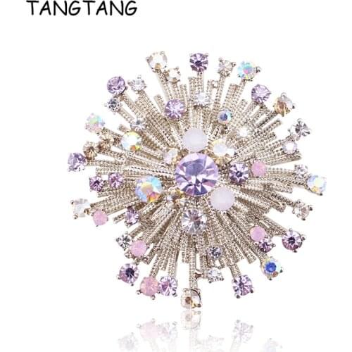 TANGTANG Flower Brooch For Women Divergent Lavender Rhinestone Gold Jewelry Pin Brooch For Bridal Wedding Accessories Ornaments