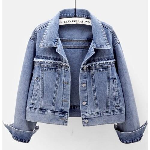Casaco Feminino Women Clothing Vintage Blue Denim Jackets Spring Rivet Single-Breasted Long Sleeved Vintage Female Jeans Coat