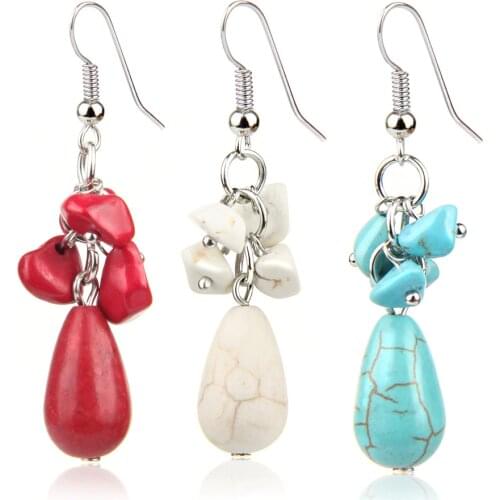 Yingwu Irregular Natural Turquoises Pendant Earrings For Women Vintage Antique Silver Plated Fashion Jewelry