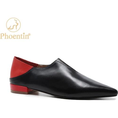 Phoentin Genuine Leather Spring Mules pointed toe Soft Loafers mixed colors Designer Ladies Moccasins Women Casual Shoes FT981