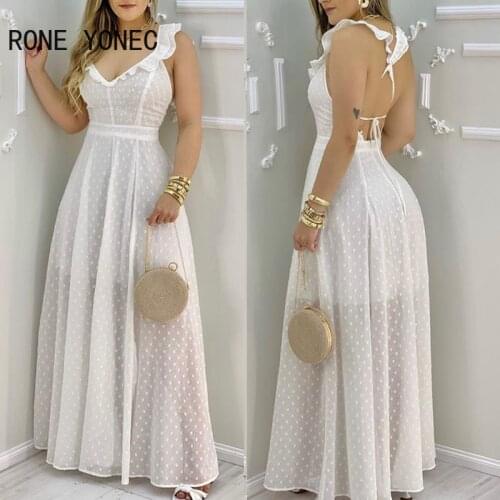 Women Elegant Dress Ruffle Hem Open Back Slit Maxi Dress Mesh Dress Sexy Backless Summer Dress