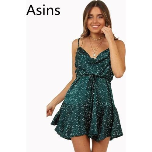 Asins summer dress 2019 new hot women casual fashion printing V-neck sleeveless wild temperament lacing sexy sling mini dress