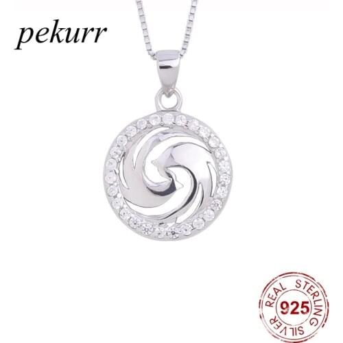 Pekurr 925 Sterling Silver Double Phoenix Fly Bird Necklace For Women Zircon Whirl Round Pendants Fashion Jewelry Accessories