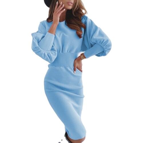 Dresses For Women 2021 Spring Autumn Fashion O Collar Dress Fashion Long Sleeve Vestido Solid Color Knee Night Dresses