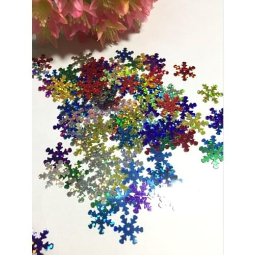 1100pcs/lot 15mm Snowflake PVC Sequins With 1 Center Hole Christmas Gift DIY Clothes Navidad Ornaments Hologram Mix Laser Colors